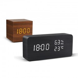 Alarm Clock LED Wooden Watch Table
